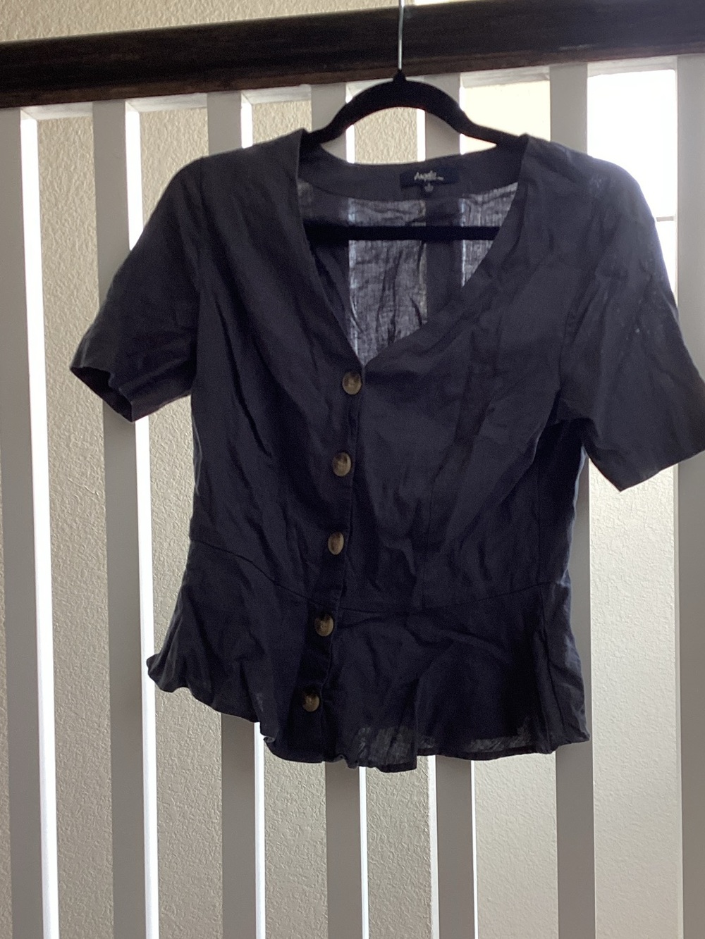 Angel Black Button-Front Peplum Short Sleeve Blouse